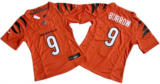 Women%27s Cincinnati Bengals #9 Joe Burrow Orange F.U.S.E. Stitched Vapor Jersey
